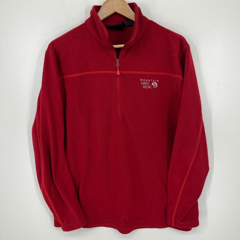 Mountain Hardwear Mens Red Quarter Zip Fleece Pullover Sweater Size Large